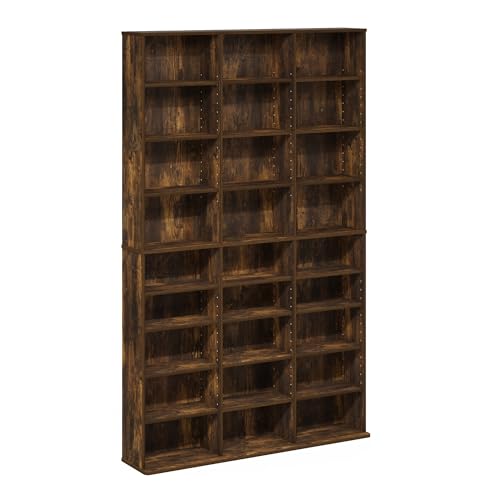 Furinno Jaya 24-Shelf Multimedia Media Storage Tower Rack with Adjustable Shelves, Amber Pine