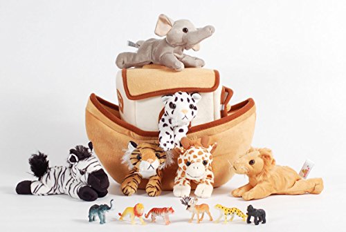13" Plush Noah's Ark Playset with 6 Stuffed Animals (Elephant, Snow Leopard, Lion, Zebra, Tiger and Giraffe) and 6 Bonus Wild Animal Figures