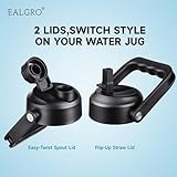 EALGRO Insulated Gallon Water Bottle Jug with Straw, 128 oz Large Stainless Steel Sports Metal Water Canteen With Handle, Thermal Water Cup Mug with 2 Lids, Midnight Black