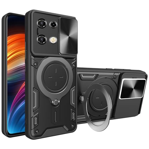 Ysnzaq Armor Case for Infinix Note 40 Pro (Not 40) with Slide Camera Lens Cover, Heavy Duty TPU+PC Shockproof Protect Phone Case with Magnetic Coil Bracket for Infinix Note 40 Pro CQ Black