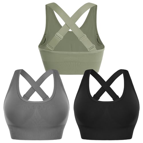 Sykooria Cross Back Gym Bra for Women Adjustable Strap Bra Tops for Yoga Running Athletic Gym Workout Fitness