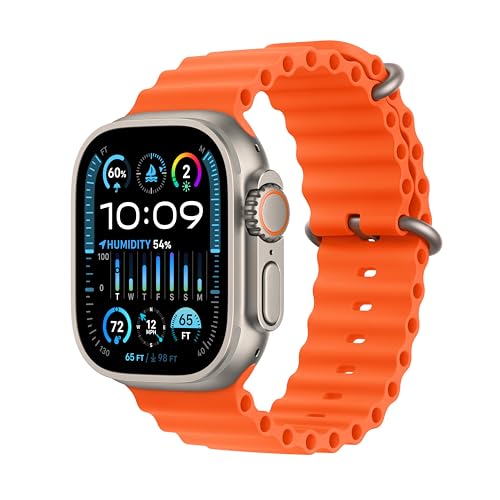 Apple Watch Ultra 2 [GPS + Cellular 49mm] Smartwatch with Rugged Titanium Case & Orange Ocean Band. Fitness Tracker, Precision GPS, Action Button, Extra-Long Battery Life, Bright Retina Display
