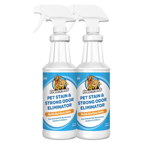 FurryFreshness Extra Strength Cat or Dog Pee Stain & Permanent Odor Remover + Smell Eliminator -Removes Stains from Pets & Kids Including Urine or Blood- Lifts Old Carpet Stains- (2 Pack)