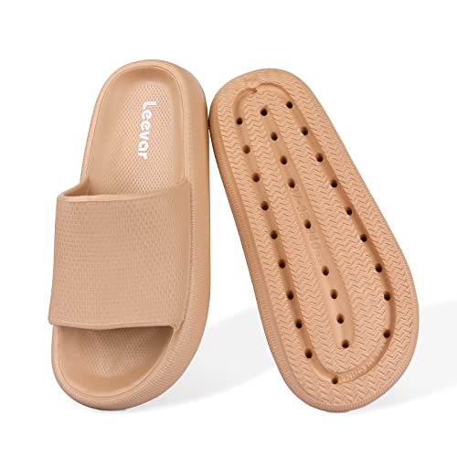 Leevar Brown Unisex Adult Slippers - Massage Shower Bathroom Non-Slip Open Toe Cloud Slides, Size 6, 4.5