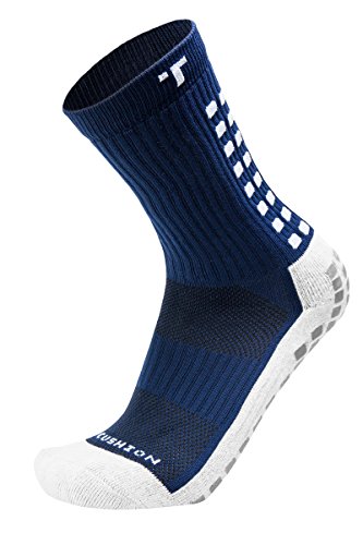 Trusox 3.0 Cushioned Grip Socks, Made in the USA, Non Slip Grippy Soccer Crew Socks for Men & Women with Grip Inside and Out for Football and Soccer, Navy, Medium