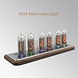 TPHRAVAL Nixie Tube Clock Glow Tube Clock IN14 Glow Tube Voice Chime, WiFi Timing, 12/24 Hours Switching, Black Walnut Base, Brightness auto-Sensing Adjustment, Desktop Decorative Gift