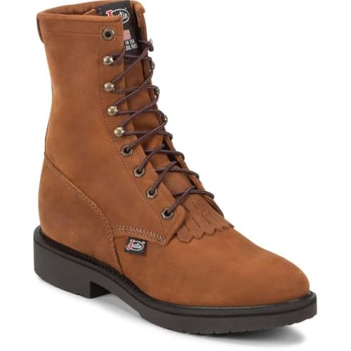 Justin Conductor 8" Work Boot for Men - Durable Leather, Slip-Resistant Sole, Double Comfort Insole, Hazel - 10.5 D
