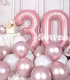 SUWEN 40 Inch Large Pink 30 Balloon Numbers Big Foil Helium Number Balloons 0-9 Jumbo Happy 30th Mylar Birthday Party Decorations for Women Anniversary Party Supplies