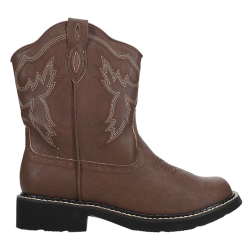ROPER Womens Chunk Rider Embroidery Round Toe Casual Boots Ankle Low Heel 1-2" - Brown - Size 9 B