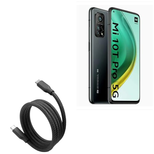BoxWave Cable Compatible with Xiaomi Mi 10T Pro - SnapWrap PD Cable (3ft) - USB-C to USB-C (240W), Type C Magnetic Coil Braided Charge Sync - Jet Black