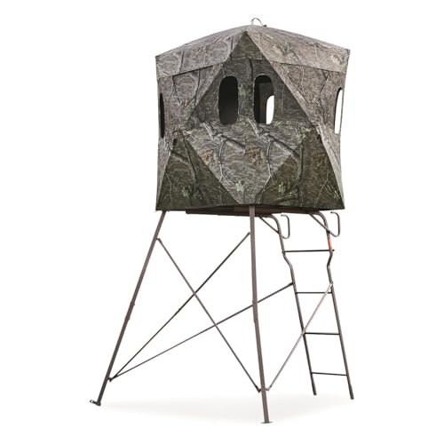 Guide Gear 6 Foot Tripod Hunting Tower Blind, 2-Man Stand Elevated, Hunting Gear Equipment Accessories, 4 by 4 Mossy Oak Country Roots