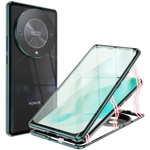 QUIETIP Case Compatible with Honor Magic 6 Lite & Honor X9b 5G,Magnetic Body Metal Frame Double Sided Clear Tempered Glass Shockproof with Camera Protection Cover Thin,Green