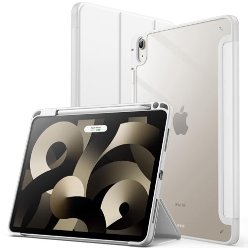 JETech Case for iPad Air 11-Inch M3/M2 (2025/2024), iPad Air 5/4 (2022/2020 5th/4th) with Pencil Holder, Clear Transparent Back Slim Stand Shockproof Tablet Cover, Auto Wake/Sleep (White)