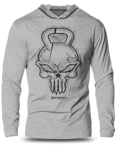 Gymish Lifestyle Bodybuilder Gym Reaper Skull Full Sleeves Lightweight Workout Hooded for Mens (SM, Gym Reaper Hooded Grey)