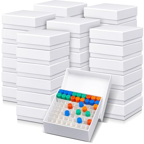 Teenyyou 36 Pcs Cardboard Freezer Box with Lid 81 Place Lab Microtube Storage Box Water and Ice Resistant Coating 2 Inch Height for 1.5-2.0 ml Micro Centrifuge Tubes Vials Refrigerator, White