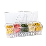 IVYHOME Chilled Condiment Server | Clear Icy Condiment Bar | Chilled Condiment Tray with Lid and 5 Removable Compartments