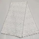 LadyQ White Latest French African Swiss Lace Fabric Soft Nigerian Guipure Cord Milk Silk Lace Fabric With Stones For Wedding Dress 896LD (White)