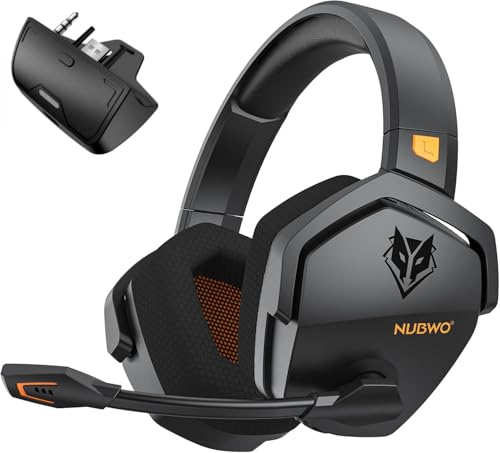 NUBWO G06 Upgraded 2.4Ghz Dongle & Wireless Gaming Headset for All-Platform - 23ms Low Latency Audio - 100-Hour of Playtime - 50mm Drivers(Black Orange)