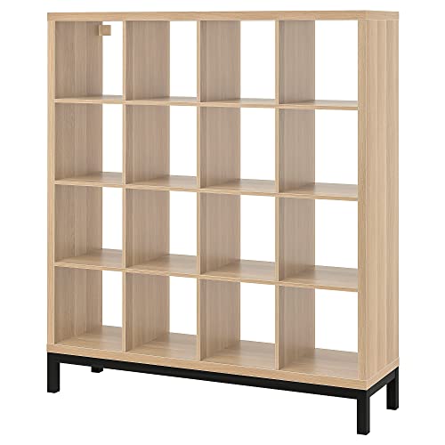 IKEA KALLAX shelving unit with underframe, 147x164 cm, white stained oak effect/black