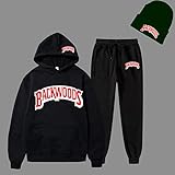 kangning Unisex Backwoods Hoodie and Sweatpants Backwoods Pullover Sweatshirt Hoodies Set Backwoods Casual Tracksuit Set for Men Women (Black+hat,M)