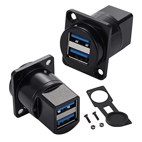 PENGLIN 2PCS Dual Ports USB 3.0 Panel Mount Connector,USB 3.0 Female to Female Coupler D-Type USB Bulkhead Adapter with Waterproof Cap