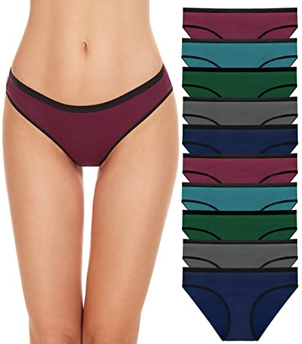SIMIYA 10-Pack Women's Cotton Underwear Bikini, Low Rise Briefs Panties Stretch Bikini Underwear Dark Color Small
