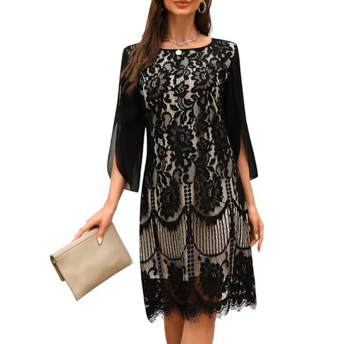 COOAN Wedding Guest Dresses for Women Women's Cocktail Dresses Formal Dresses for Women Lace Sequin Prom Dress Black Almond