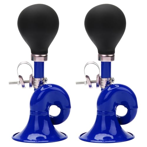 2 Pack Bugle Horn, Coolrunner Retro Clown Horn, Kids Bike Horn, Classic Vintage Metal Twist Loudspeaker Siren Hooter Snail Air Horn for Vehicles Bicycles Golf Cart (Blue)