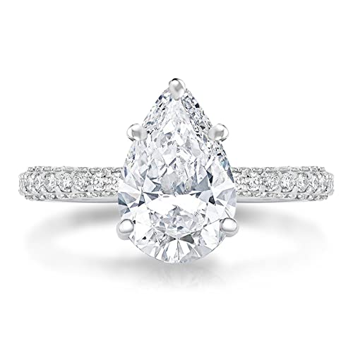 Bo.Dream 3ct Pear Shaped Cubic Zirconia CZ Engagement Rings For Women Platinum Plated Sterling Silver Size 7