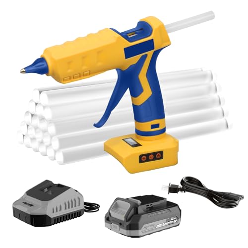 Cordless Hot Glue Gun, Hot Melt Glue Gun Compatible with DeWalt 20V Max Battery, 20V DC & 110~220V AC Dual Power, LCD Digital, 20V 2.0Ah Battery & Charger, Fast Heating 180°C-200°C, 20PCS Glue Sticks