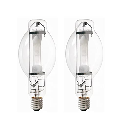 Bluex Bulbs (2 Pack MH1000/U/BT37 1000W Metal Halide Bulb Mogul Base (E39) - BT37 Clear M47 HID Lamp 110,000 Lumens 4000K
