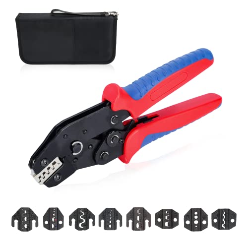 HKS Ratcheting Crimping Tool Set 11 PCS with Changeable Jaws for Dupont JST MOLEX - Open Barrel Terminals, Insulated & Non-Insulated Ferrules, Terminals & Butt Connectors,Solar & Coax Connectors