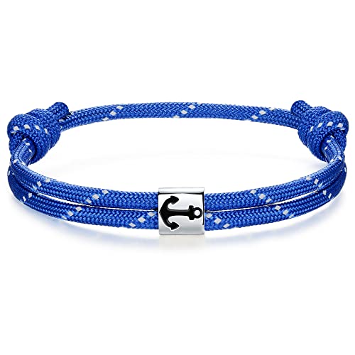 J.Endéar Anchor Nautical Bracelet for Men Women Surfer, 925 Sterling Silver Paracord Bracelet Partner Summer Sea Beach Surf Sailing Jewelry Fathers Day Gift, Blue