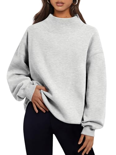 Trendy Queen Womens Oversized Sweatshirts Turtleneck Pullover Long Sleeve Hoodies Tops Fall Fashion Outfits 2025 Clothes Grey XL