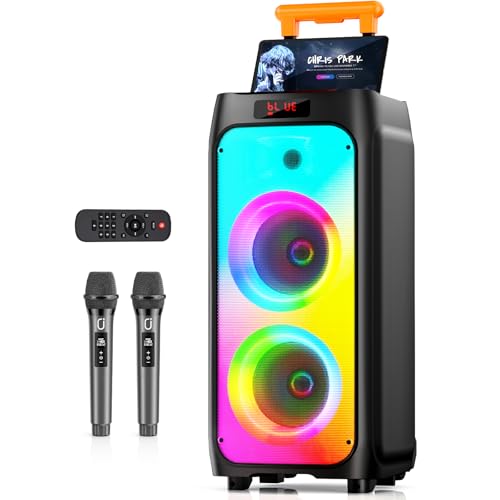 BOGO Free! Karaoke Machine with 2 Wireless Microphones, 36H Playing Time 500W Portable Bluetooth 5.3 Party Speaker for Adults/Kids w/Disco Lights for Outdoor Gathering/Home Singing/Best Gifts