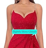 VFSHOW Womens 2024 Sexy Formal Prom Ruched Hight Slit Bead Spaghetti Strap Sweetheart Neck Evening Gown Glitter Silm Fit Bodycon Maxi Dress (Red, Small) 11181 RED S