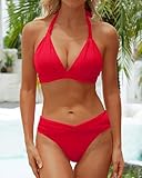 Yonique Women Two Piece Bathing Suits Push Up Bikini Set Halter Swimsuit Vintage Swimwear Red M