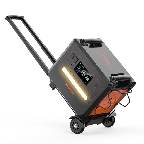 SolarPlay Portable Power Station 2500W, 2304Wh Solar Generator with Foldable Cart 1.5Hrs Fast Charging LFP Battery,4 AC Outlets(Peak 4800W) Emergency Backup for Home Camping Outdoor Battery