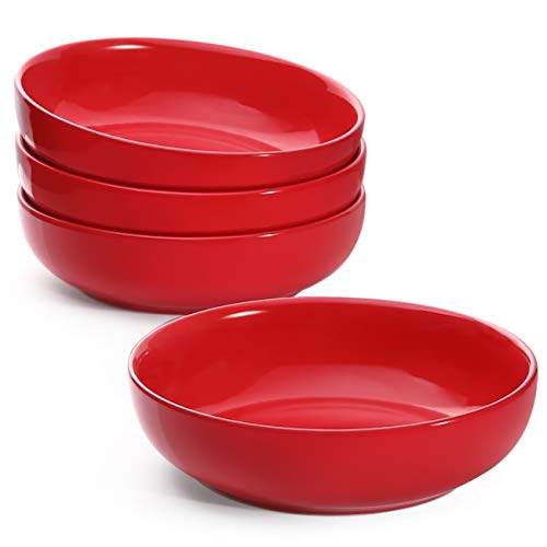 LE TAUCI Pasta Bowls 45 oz, Salad Bowls Set for Serving Soup, Pasta, Noodle, Dinner, Large Kitchen Bowl Plates, Microwave Safe - 8.5 Inch, Set of 4, Red