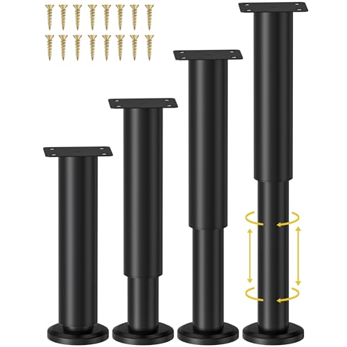 Wlrrcwdttc 4 Pcs Adjustable Height Bed Support Legs for Bed Frame/Bed Center Slat, Metal Adjustable Furniture Legs 7.08-12.2 inch for Bed/Sofa/Cabinet/Couch/Dresser/Table,Heavy Bed Replacement Legs