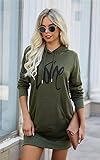 PRETTYGARDEN Womens Hooded Sweatshirt Drawstring Lightweight Long Sleeve Pullover Hoodie Dress With Pockets (Army Green, Medium)