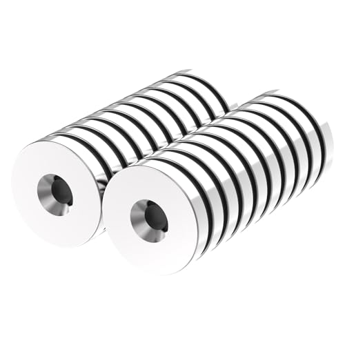 AplysiaTech N52-3/4 D x 1/8" H - 20 Pack, 10.5LBS Rare Earth Magnets with #6 Countersunk Hole, Super Strong Neodymium Disc Magnet for DIY, Building, Scientific, Craft Screw in Ring Magnets