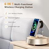 Alarm Clock with Wireless Charging Station, Clock for Bedroom with Dimmable Night Light Bluetooth Speaker, Wireless Charger Dock Station for iPhone 16 15 14 13 12 11 Pro Max, Apple Watch, AirPods Pro