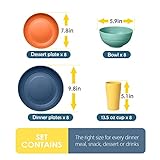 Teivio 32-Piece Kitchen Plastic Wheat Straw Dinnerware Set, Service for 8, Dinner Plates, Dessert Plate, Cereal Bowls, Cups, Unbreakable Colorful Plastic Outdoor Camping Dishes, Autumn Multicolor