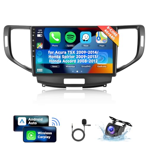 [8 CORE 4G+64G] Car Radio for Acura TSX 2009-2014/ Honda Spirior 2009-2013/ Honda Accord 2008-2012 with Wireless Carplay/Android Auto, 9 Inch Touch Screen with GPS, WiFi, SWC, DSP+Backup Camera