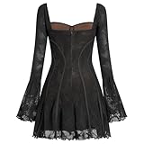 Corset Mini Dress Short Milkmaid Dress Vintage Y2K Viral Dress Low Cut Open Back Sweetheart Dress Floral Lace Casual Fall Long Sleeve Sweetheart Dress for Going Out Dating Party Black L