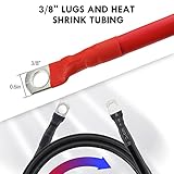 2 AWG Battery Cable 3FT 2 Gauge Pure Copper Battery Inverter Cables with 3/8 in Lugs Both Ends Power Inverter Wire Set for Automotive Solar Power Inverter Marine Boat RV Car Motorcycle (2pcs)