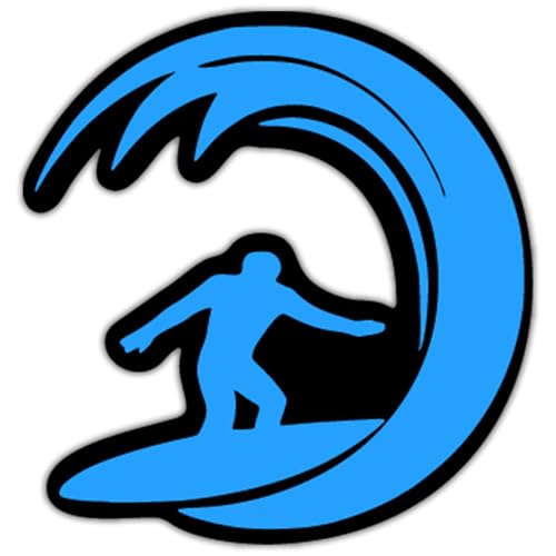 Surfing Wave Vinyl Decal Sticker | Light Blue on Black | Waterproof 5-Inch Sticker for Cars, Trucks, Laptops, Cups, Walls | Beach Ocean Theme | KCD810LBL