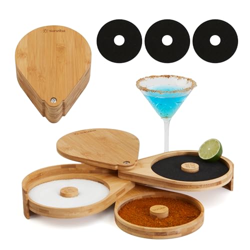 Sunziba Margarita Salt Rimmer Set | 3-Tier Bamboo Salt Rimmer for Cocktails | Bartender Accessories & Home Bar Gift | Complete Margarita Kit
