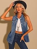 Allegra K Women's Denim Vest Sleeveless Button Down Waistcoat Casual Long Jean Vests Medium Blue